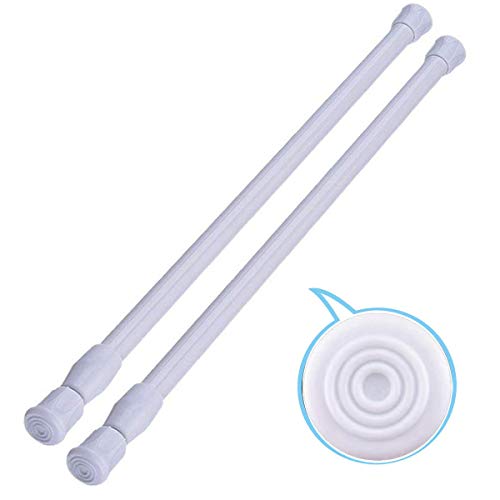 2 Pack Small Tension Rods 15.7 in to 28 Curtain Rods Window Rods in Extendable Width Spring Cupboard Bars for Kitchen Utensils, Closet, and Cabinet, Fit in The Spaces to Stay Up