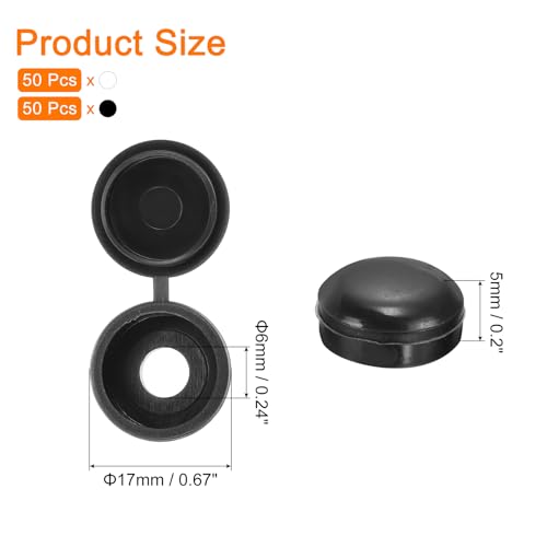 QUARKZMAN 100Stk Schraub Abdeck Kappen Plastik Klapp Schraub Abdeckungen Schnapp Unterlegscheibe Abdeckungen Schraub Kappen für Möbel und Wände Schwarz/Weiß
