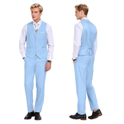 Men's Suit Slim Fit 2 Pieces Suits Set Grooms Tuxedos Business Wedding Prom Party Suit Waistcoat Vest Pants Set4
