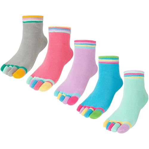 flintronic 5 Paare Damen Fünf Finger Socken aus Baumwolle, Damen Sneaker Socken mit Zehen, Bunte Socken, Atmungsaktive, für Sport Laufende Freizeit