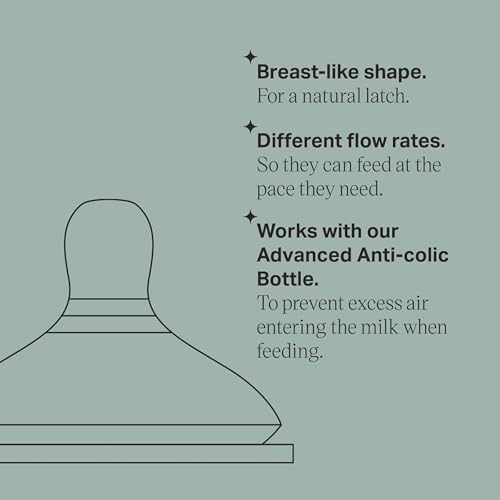 Image of Tommee Tippee Advanced Anti-Colic Baby Bottle Nipples, Breast-Like for A Natural Latch, Soft Silicone, Medium Flow, 3+ Months, Pack of 6