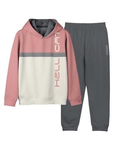 Image of HELLCAT Trendy Printed Cotton Blend Full sleeve Hoodie T-shirt Jogger Trackpant Clothing Set for Girls
