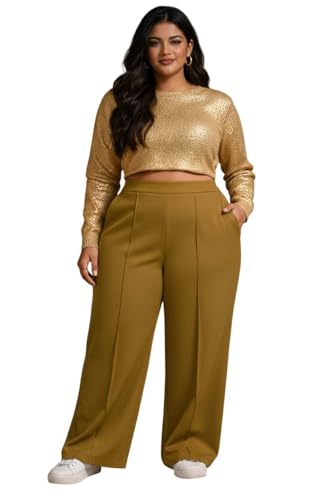 Image of KOTTY Women's Plus Size High Waist Wide Leg Pants for Stylish Comfort and Confident Casual /Stylish Wear