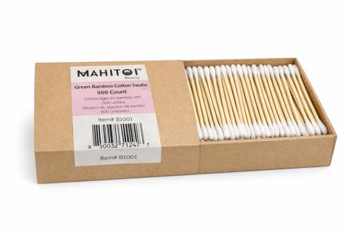MAHITOI Premium Eco Bamboo Cotton Swabs 500 Biodegradable Plant Based Double Tipped Ear and Makeup Swabs 100% Natural Cotton Compostable Zero Plastic Multi Use Personal Care and Cleaning Tools