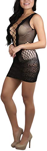 Image of ToBeInStyle Women's Stretch See Through Fishnet Novelty Mini Rave Party Dress