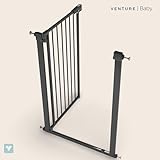 Venture Q-Fix Haustier-Schutzgitter mit Druckbefestigung, 73–80 cm breit, 110 cm extra hoch, einzigartige 90° Zwei-Wege-Öffnung automatische Schließfunktion (schwarz, 73–80 cm) Hundegitter