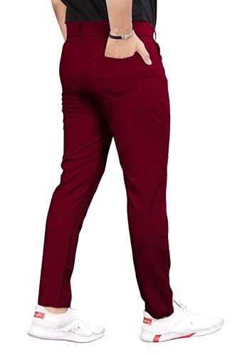 Image of Men's Formal Slim Fit Trousers | Mid-Rise Solid Pants with Button Closure | Perfect for Office Pack of 1)