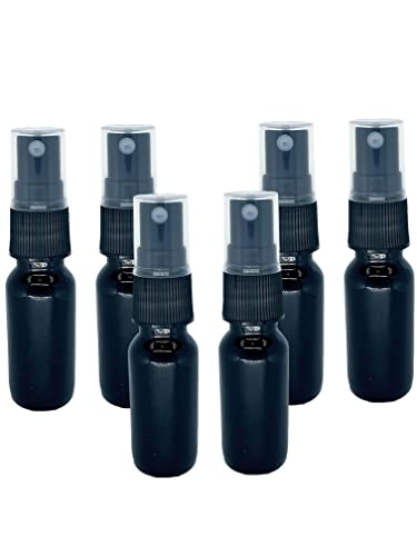 Medical Sales Supply 1/2oz Black Glass Bottles with Black Mist Sprayers for Essential Oils - Pack of 6