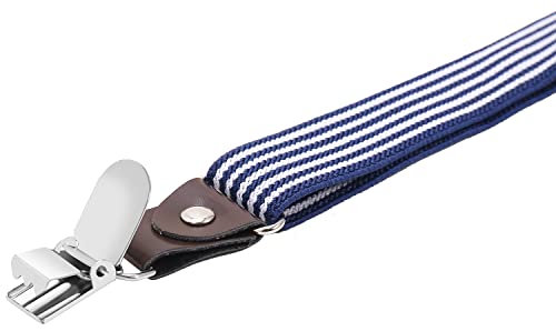 Shark Tooth Mens Suspenders And Bow Tie Set For Wedding Navy Blue White Stripe 47'' thumb #4