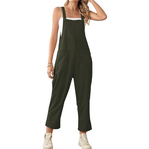 Reviews de Color Verde Militar los mejores 5. 43 AILLOSA Mono de mujer con dos bolsillos en color liso, ropa informal, mono cómodo para vacaciones en la playa, mono de moda