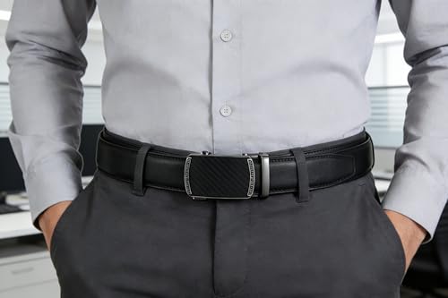 Image of Lingli Men's Belt,Ratchet Dress Belt with Automatic Buckle Brown /Black-Trim to Fit-35mm wide