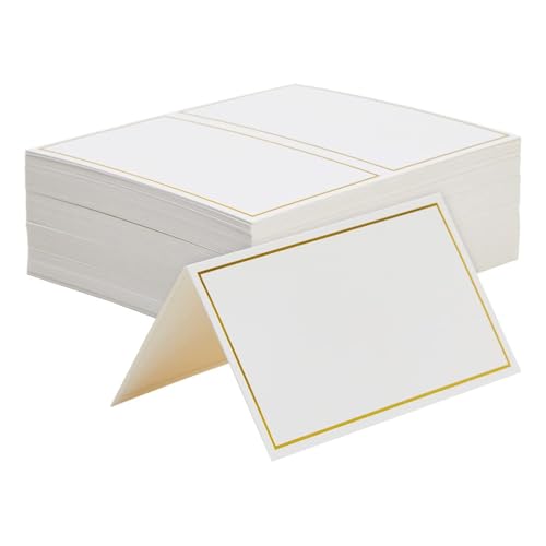 Febbya Cartes de Nom Table,50 Pieces Marque Place Dorés à la Feuille d'or pour Mariage Buffet Table de Réception Numéros de Table Marque-Places Blancs