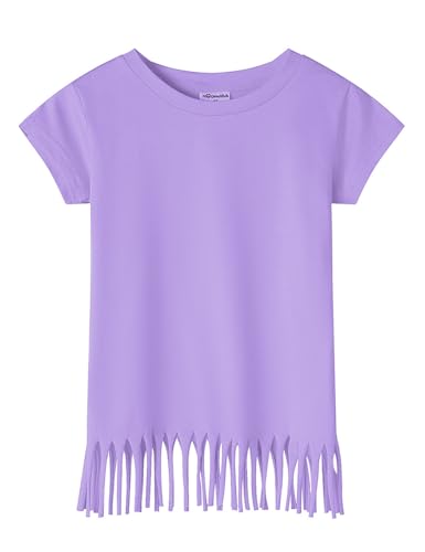Image of Noomelfish Girls Short Sleeve Fringe T-Shirts Soft Jersey Cotton Tee Tops (3-12 Years)