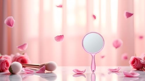 Image of Handheld Makeup Mirror with Magnification, for Desk Make Up, Magnifying Hand Held Mirror (TRANSPRENT Pink Mirror)