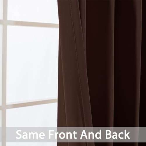Yakamok Blackout Curtains Room Darkening Thermal Insulated Window Panels,Solid Grommet Top Drapes for Bedroom/Living Room(52Wx72L, Chocolate Brown, 2 Panels)