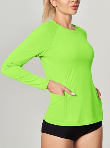 Image of IUGA Rash Guard for Women UPF 50+ SPF UV Protection Long Sleeve Workout Tops with Pockets Dry Fit Hiking Swim Shirt