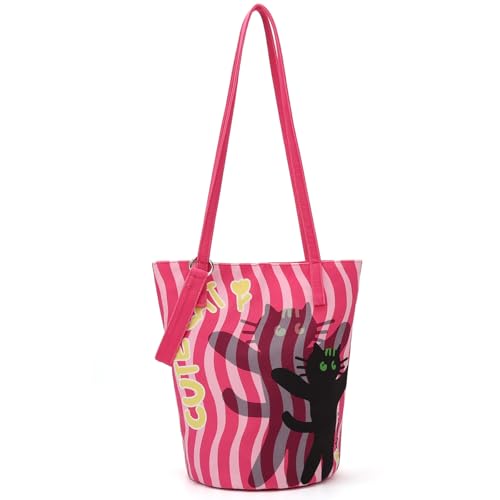 Image of Shoulder Bag for Women, Cotton Canvas Bucket Bags Tote Purse Cute Crossbody Bag Designer Ladies Handbags