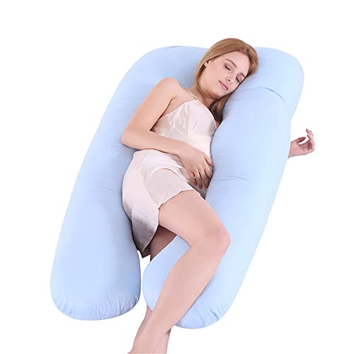 FANSU Almohada de Embarazo para Dormir, Multiusos Almohada Embarazada Almohada de Lactancia en U Desenfundable & Lavable en Lavadora para Dormir de Lado (130x70cm,Azul)