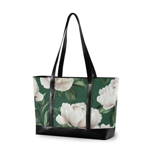 Cute Peonies Green_1 trendy bag with laptop compartment with zipper bags for work for school with maletin ejecutivo para mujer