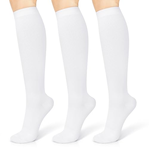 3 Pairs Compression Socks 15-20 mmhg for Men & Women, Support Socks Compression Stockings for Running, Swelling, Nurse, Flight, Nurses,Edema