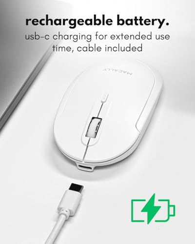 Image of Macally Wireless Bluetooth Mouse for Mac, MacBook Pro /Air, iPad, and PC - Quiet Click and Comfortable Compatible Apple Mouse Wireless - Rechargeable - White