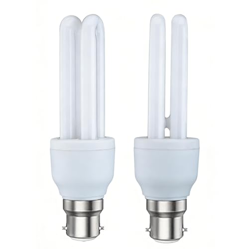 HONNGDHGD B22 Energy Saving Bulb Bayonet Cap, 11W 6400K Low Fluorescent Stick Bulbs, 2U CFL Low Energy Light Bulbs, Not Dimmable for Living Room, Bedroom (White, 2 Pcs