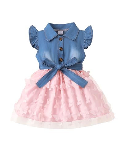 Image of sweetabby Toddler Girl Clothes Denim Tulle Dresses Baby Summer Tutu Sundress Outfit Toddler Princess Dress for Girls