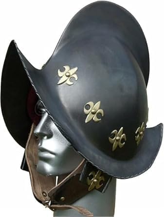 ANTIQUE AURA Spanish Morion Helmet Medieval Conquistador Costume Armor – 18 Gauge Steel Halloween Helmet. (Black)