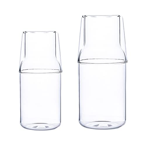 MISNODE 2 PCS Glass Water Carafe Set 360/500ml Bedside Carafe Household Transparent Drinkware Suit Bedside Carafe Set for Juice Coffee Milk Wine