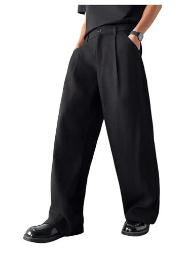 Men's Baggy Dress Pants Zipper Fly Pleated Suit Pants Wide Leg Business Office Work Casual Trousers