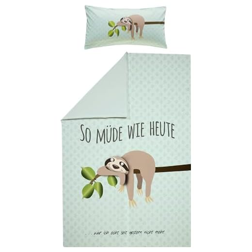 Rapport Niedliche Faultiere, Polycotton, Flieder, Einzelbett 6 Erwin Müller Kinder-Bettwäsche, Bettgarnitur Faultier Renforcé - temperaturausgleichend, strapazierfähig, mit praktischem Reißverschluss - faultier Größe 135x200 cm (40x80 cm)