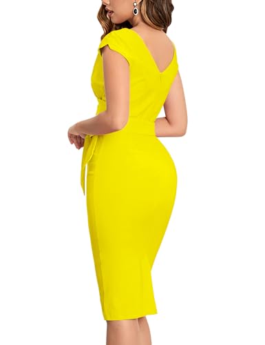 Image of MUXXN Women's Vintage 1950s Style Wrap V Neck Tie Waist Formal Cocktail Dress