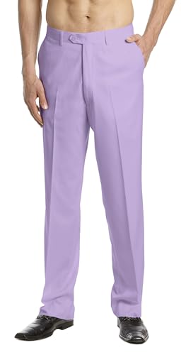 Men's Dress Pants Trousers Flat Front Slacks Solid LAVENDER Light PURPLE Color