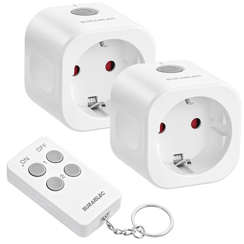 SURAIELEC Prise télécommandée avec télécommande, 16 A/3680 W, kit de prises sans fil pour l'intérieur, portée de 30 m, économie d'énergie, certifié CE & RoHS,...