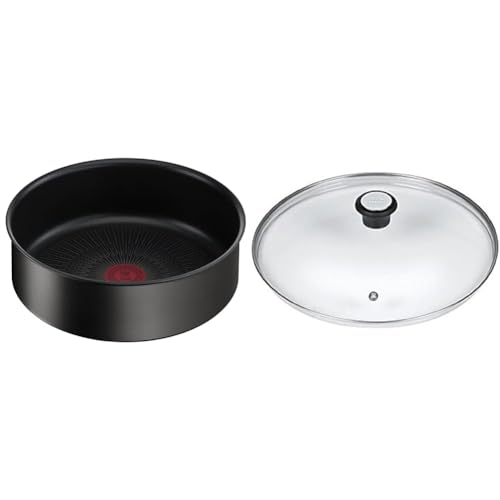 Tefal Ingenio Eco Resist Sauteuse 24 cm, Induction, Indicateur de démarrage de cuisson, L3973502, Noir & 280975 Couvercle en Verre avec Rebord en Acier...