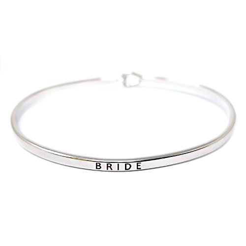 by you Wedding Inspirational Message Engraved Thin Bangle Hook Bracelet