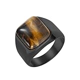 PAMTIER Piedra Precia Anillos de Sello para Hombres Oro/Plata/Negro Chapado Cuadrado Colorido Declaración Personalizado Delicado Joyería Negro Marrón Talla 22