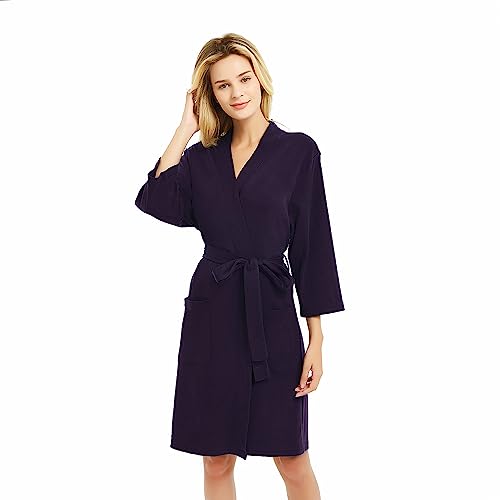 Image of U2SKIIN Womens Robes, 100% Cotton Lightweight Robes 3 /4 Sleeves Kimono Knit Soft Loungewear Short Bathrobe