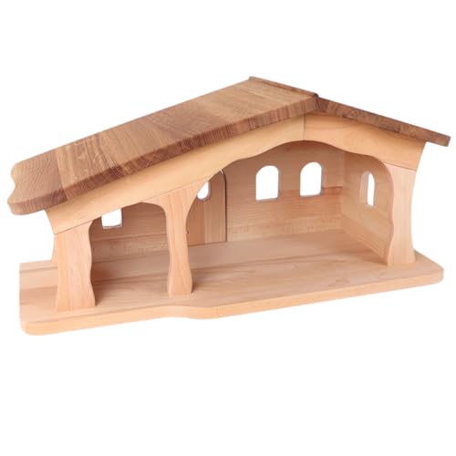 Weihnachtskrippe aus Holz | Krippenstall mit Stall und Hauptraum |...