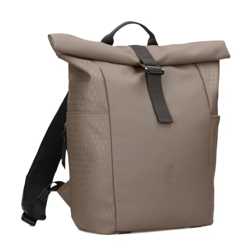 Zwei Unisex Rolltop-Rucksack JONA JOR200 Damen & Herren Freizeitrucksack mit Laptopfach & Flaschenhalter – erweiterbarer Daypack 15–19 L, gepolsterter & atmungsaktiver Rücken (mocca)