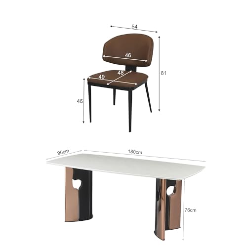 Image of The Attic Aurora 6 Seater Dining Set,Chocolate,Black, Rose Gold & Cream,160Cms