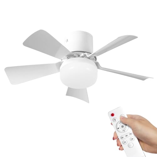 Image of Eznaobo Ceiling Fans with Lights, E27 LED Ceiling Fan with Remote and Timing, 30W 1800 Lumens 3000-6500K 3 Speeds 3 Color, Small Ceiling Fan, Quiet Ceiling Fan for Bedroom, Living Room (White)