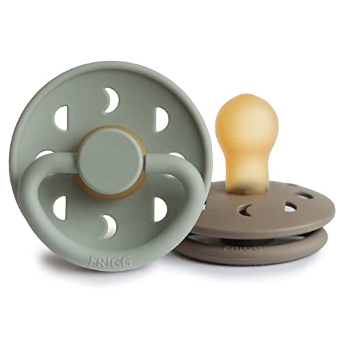 Image of FRIGG Moon Natural Rubber Baby Pacifier | Made in Denmark | BPA-Free (Sage/Portobello, 0-6 Months) 2-Pack