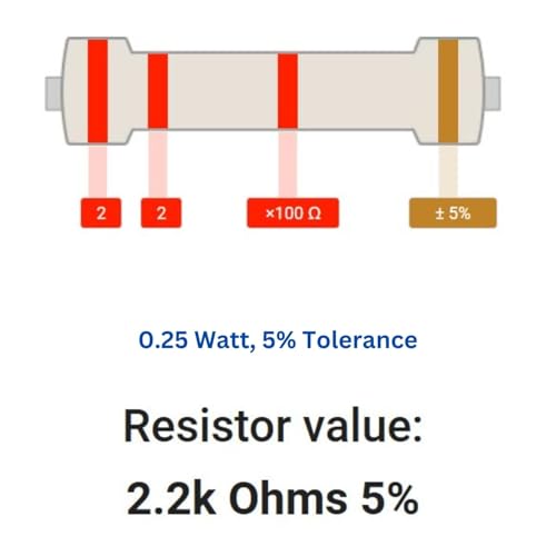 Image of 2.2k Ohm Resistor 1 /4W 5% Tolerance, Pack of 100 (2.2k Ohm)