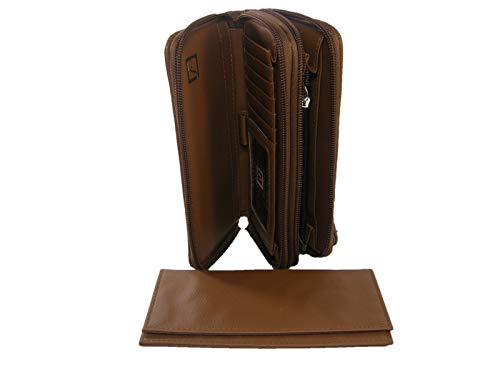 New Wallet & Checkbook Purse Bag Genuine Leather Tan 2 Piece Set2
