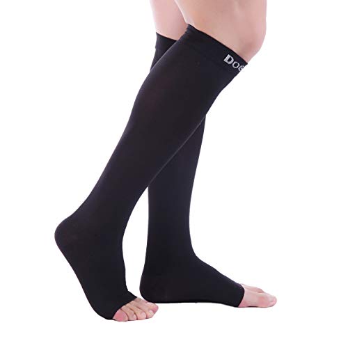 Doc Miller Open Toe Compression Socks Women And Men, Toeless Compression Socks Women, Support Circulation Shin Splints And Calf Recovery, Varicose Veins, 1 Pair Black Knee High, Xxxxx-Large, 20-30Mmhg #TOP7