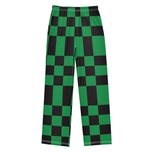 Boys' Pants Black and Green Checkered Chess Long Bottoms Jogger Pants Elastic Waist Trousers with Pockets S-XL