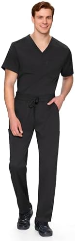 Scrubs for Men Set - V-Neck Scrub Top and Straight Leg Pants with 11 Pockets, Elastic Drawstring Men Scrubs set, Black, M — view 6