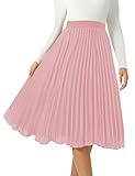 Women's Midi Skirt Elastic High Waist Pleated Skirt Knee Length Swing A-Line Casual Flowy Skirts 2025 Pink,M