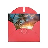 Tarjeta de felicitación perlada con sobre en blanco para invitaciones de agradecimiento, playa hawaiana con estampado de palmeras